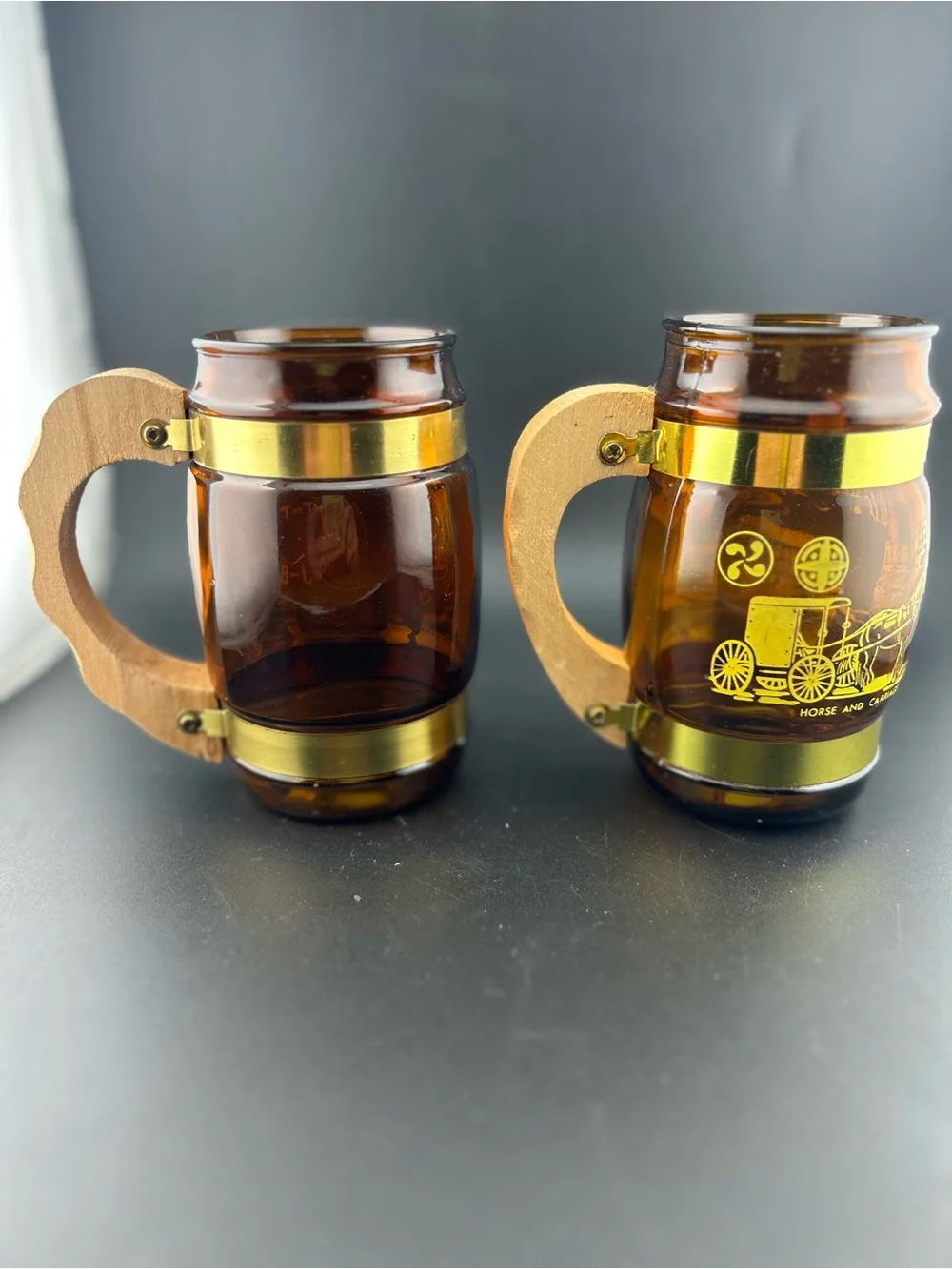 Vintage Siesta Ware Amber Glass Barrel Mugs - Set of 2